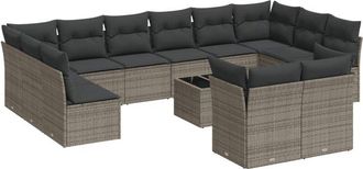 vidaXL Set Sof&aacute;s De Jard&iacute;n Con Cojines 13 Piezas Rat&aacute;n Sint&eacute;tico Gris Vidaxl