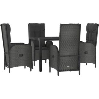 vidaXL Set De Muebles Jard&iacute;n 5 Pzas Con Cojines Rat&aacute;n Sint&eacute;tico Negro Vidaxl