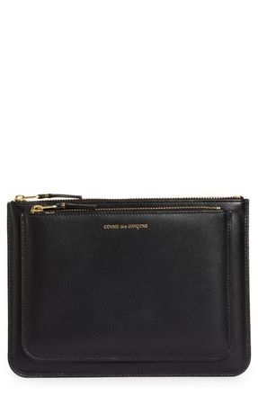 Comme Des Garçons Outside Pocket Leather Zip Pouch in Black at Nordstrom