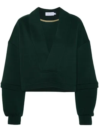 Ioana Ciolacu V-neck cotton-blend sweatshirt - women - Polyester/Cotton - L - Green