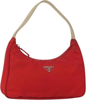 Prada Pre-owned Shoulder Bags, female, Red, Size: ONE SIZE Pre-owned Nylon Shoulder Bag