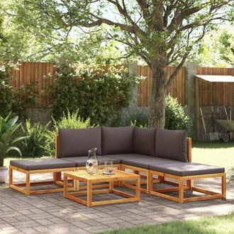vidaXL Conjunto De Sof&aacute; De Jard&iacute;n De 6 Piezas Con Cojines De Madera De Acacia Y Rat&aacute;n Vidaxl