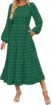 Generic Cheap Items Dresses for Women UK Elegant Polka Dot Knitted Dress Casual Long Sleeve Crew Neck Dress Fashion Solid Color Jacquard Maxi Summer midi Dres