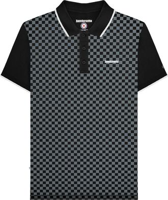 Lambretta Herenpoloshirt met tweekleurige all-over print (Zwart)