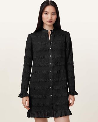 AllSaints Womens Polyester Meg Smocked Mini Dress, Size: UK 10/US 6