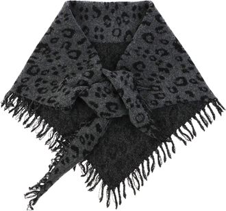 Rebecca Minkoff Jacquard Knit Leopard Triangle Scarf with Fringe