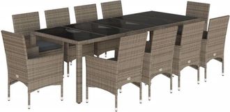 vidaXL Set Comedor Jard&iacute;n 11 Pzas Cojines Rat&aacute;n Sint&eacute;tico Vidrio Gris Vidaxl