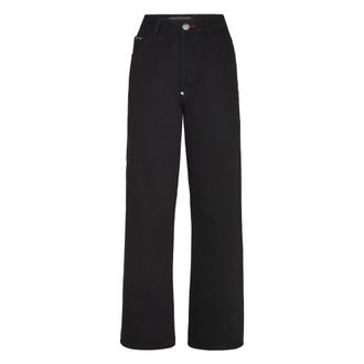 Philipp Plein Denim Broeken Loose Fit Iconic Plein - Dames - Wijde Broeken - Zwart - W25 - Denim - Broeken