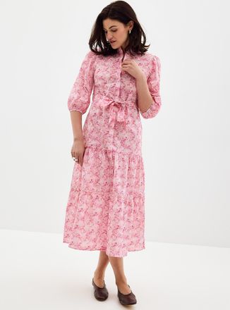 A-View Womens Pink blooms tiered seersucker dress