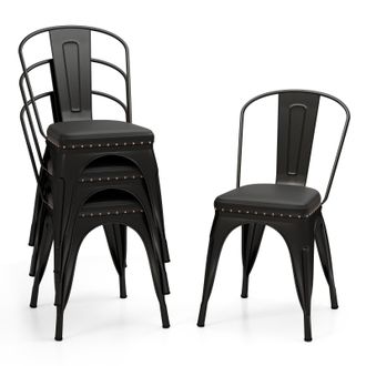 Costway Costway Metal Dining Chair Set of 4 Indoor Stackable Kitchen Chairs in Black