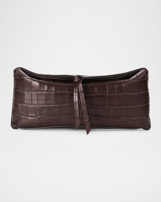 Staud Eve Croc-Embossed Leather Clutch Bag