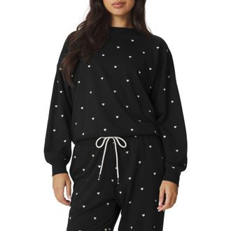Splendid Love Embroidered Lounge Sweatshirt in Black/Ivory at Nordstrom Rack, Size X-Small