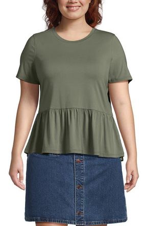 Lands End Plus Size Short Sleeve Lightweight Jersey Crew Neck Peplum Tee in Sage at Nordstrom, Size 1X