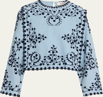 Sea New York Frances Embroidered Cotton-Linen Top