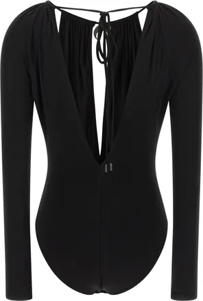 Marine Serre Cut-Out Stretch Viscose Bodysuit - Black