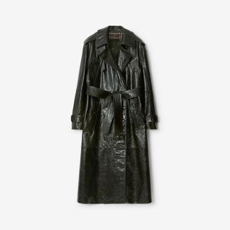 Burberry Long Embossed Leather Trench Coat, Size: 10