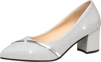 Generic Womens Low Block Chunky Heels Dress Shoes Pointed Toe Closed Toe Work Pumps Slip on Comfort Dress Shoes for Women