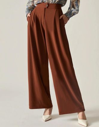 James Lakeland Womens Rust Wide Leg Suit Trousers - Brown - Size: 14/14
