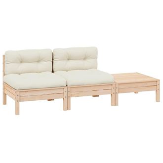 vidaXL Muebles De Jard&iacute;n 3 Piezas Madera Maciza Pino Con Cojines Crema Vidaxl