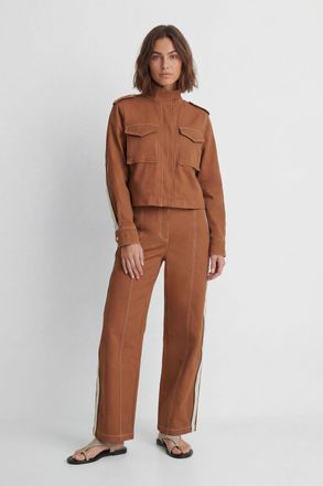 Karen Millen Womens Petite Tailored Military Cotton Striped Jacket - Rust - Size 10 UK