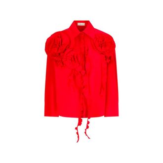 Blumarine Camicia in taffet&agrave; con rose 3D - - Blouses & Shirts - Donna - Rosso - S
