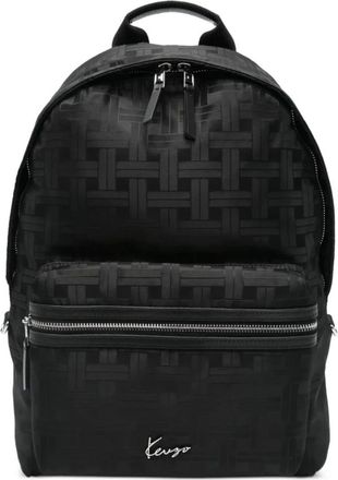 Kenzo Backpacks, male, Black, ONE SIZE, Monogram Motif Backpack with Zipper Closure