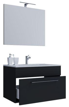 ebuy24 Ebuy24 - Vcm 3 Pcs Lavabo Lavabo Inferior Gabinete Ancho 60 Cm Juego De Muebles De Ba&ntilde;o Colgando Con Un Espejo Caj&oacute;n Badinos (negro)