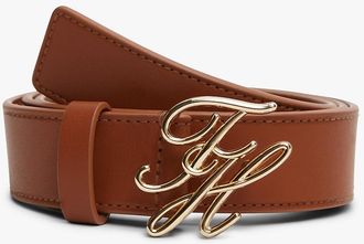 Tommy Hilfiger Womens Script Monogram Buckle Leather Belt - Brown - 40