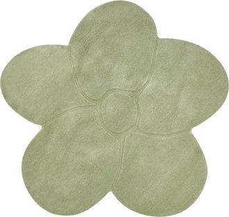 Beliani Alfombra De Lana Decorativa Con Forma De Flor 140 X 140 Cm Verde Claro Kokkini