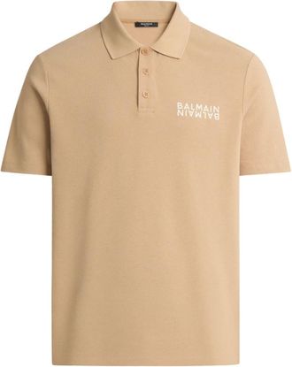 Balmain Geborduurd Spiegel Poloshirt - Heren - Polos - Beige - S - Katoen - Tops
