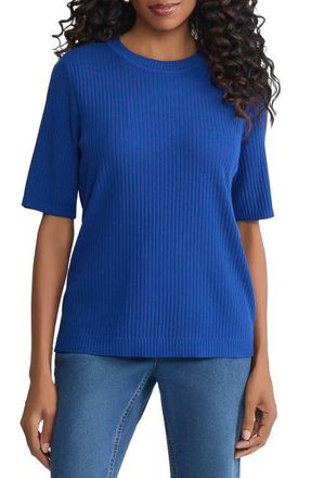 Jones New York Sutton Crewneck Short Sleeve Sweater in Sapphire at Nordstrom, Size Medium