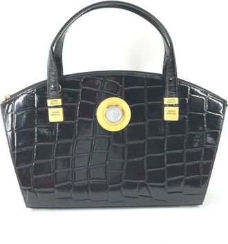 Versace Black Leather Handbag Shoulder Bag Tote Bag (Pre-Owned)