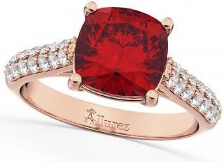 Allurez Cushion Cut Ruby & Diamond Engagement Ring 18k Rose Gold (4.42ct)