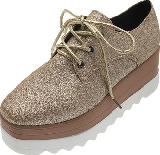 Generic Women Slip on Running Shoes Womens Lightweight Plantar Fasciitis Trainers Casual Platform Thick-Soled Womens Fashion Shoes British Lace-Up Increased W