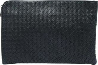Bottega Veneta Pre-owned Woven Leather Clutch - Dames - Vintage Clutch - Zwart - ONE Size - Leer - Vintage