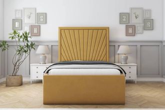 Sloomy Somerset Plush Frame-Mattress - 50 Upholstered Headboard in Mustard | Size: Single