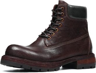 Generic Mens Lace Up Motorcycle Boots Round Toe Leather Short Boots Block Heel Platform Ankle Boot,Brown2,5.5 UK