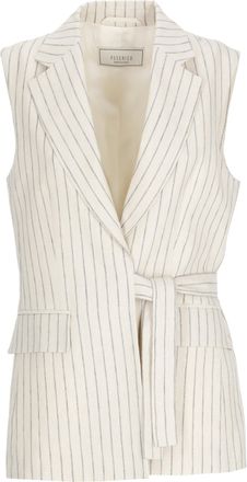 PESERICO Beige Striped Linen Drawstring Gilet