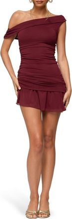 Edikted Gesibelle Off the Shoulder Minidress in Burgundy at Nordstrom, Size X-Large