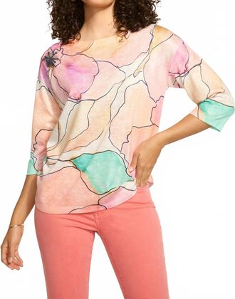FDJ Tilly Three Quarter Sleeve Drop Shoulder Top In Pink Tableau