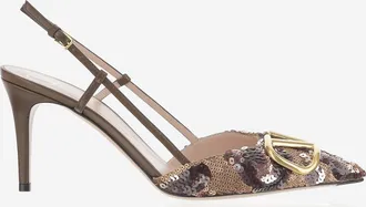 Valentino Garavani Womens Slingback Pumps Sequin Multicolour Leather And Mesh