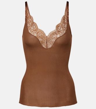 Saint Laurent Tank top acanalado de seda con encaje