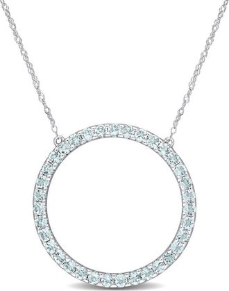 Amour 1 CT TGW Aquamarine Open Circle Pendant with Chain In 10K White Gold