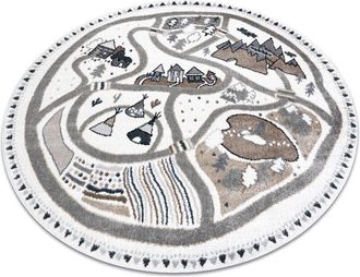 RugsX Rugsx - Carpet fun Land for children, village, streets, circle - cream beige round 160 cm