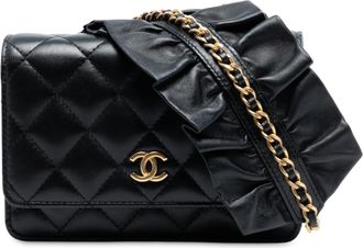 Chanel Pre-owned Womens Lambskin Romance Wallet On Chain - Black Leather - One Size