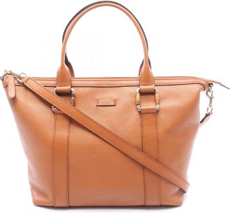 Gucci Brown Leather Handbag Tote Bag (Pre-Owned)