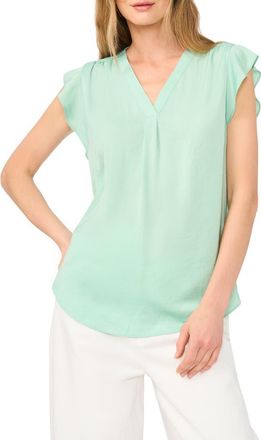 Vince Camuto Ruffle Sleeve Satin Top in Dark Jade at Nordstrom Rack, Size X-Large
