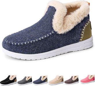 Generic Cozy Orthopedic Fleece Slip-On Boots, Winter Warm Plush Lined Non-Slip Comfort Shoes, for Men and Women (Blue,11.5)