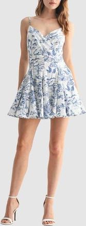 Lush Surplice V-Neck Fit & Flare Minidress in White Blue at Nordstrom Rack, Size X-Large