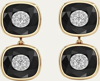 Bhansali 18K Yellow Gold One Collection Double Cushion Bezel Onyx and Diamond Earrings